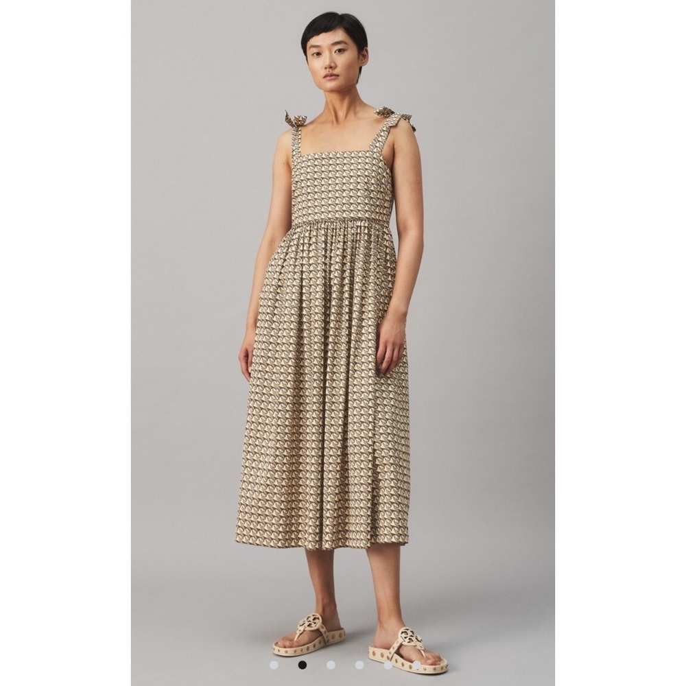 Tory Burch Tie-Shoulder Beach Dress French Cream Ribbon Wave Midi XS